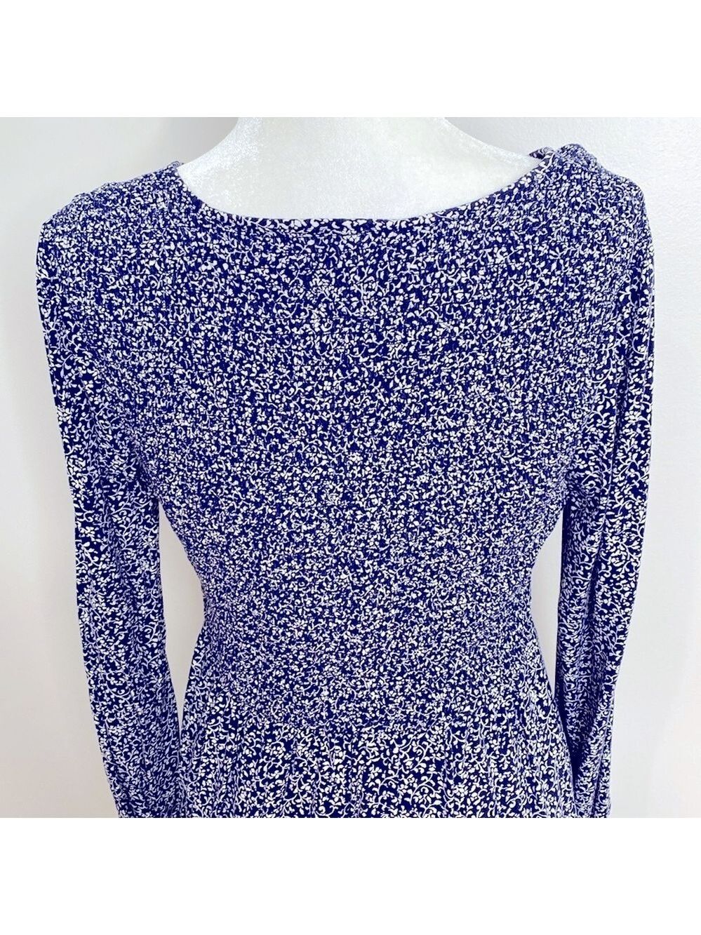Old Navy navy and White smocked long sleeve A-Line Dress - Picture 7 of 11